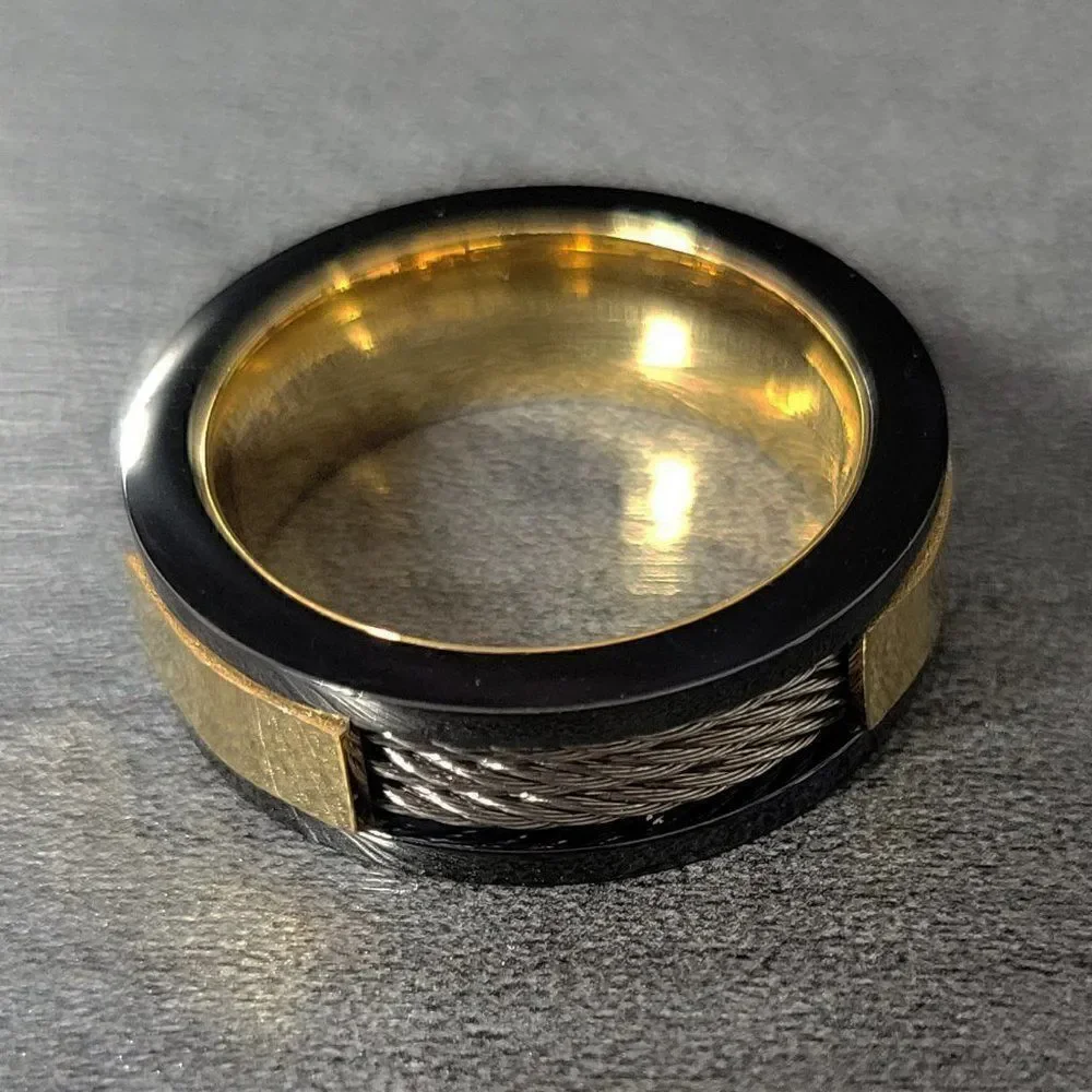 Men's Promise Ring Triple Wire Cable Inlay